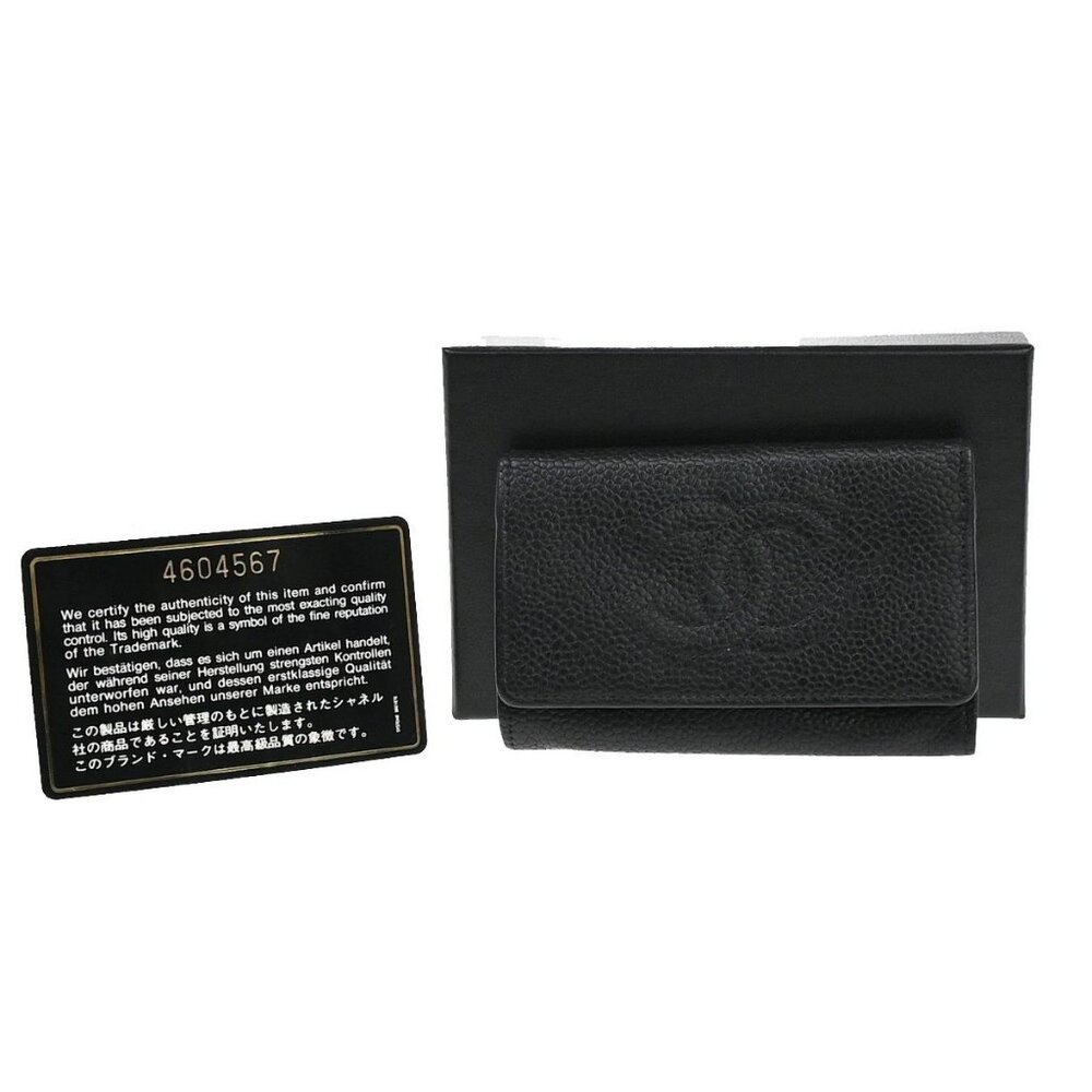 CHANEL 6 Hooks Key Case Bifold Grained Calfskin Leather Black Vintage 62RF466